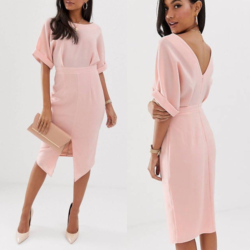 ASOS Wiggle Midi Dress in Blush Pink Size 6